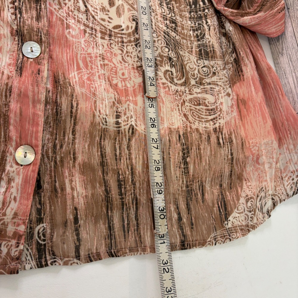 Maggie Barnes Blouse Set Women 3X Pink Paisley Metallic Button Down 2pc - Picture 8 of 9
